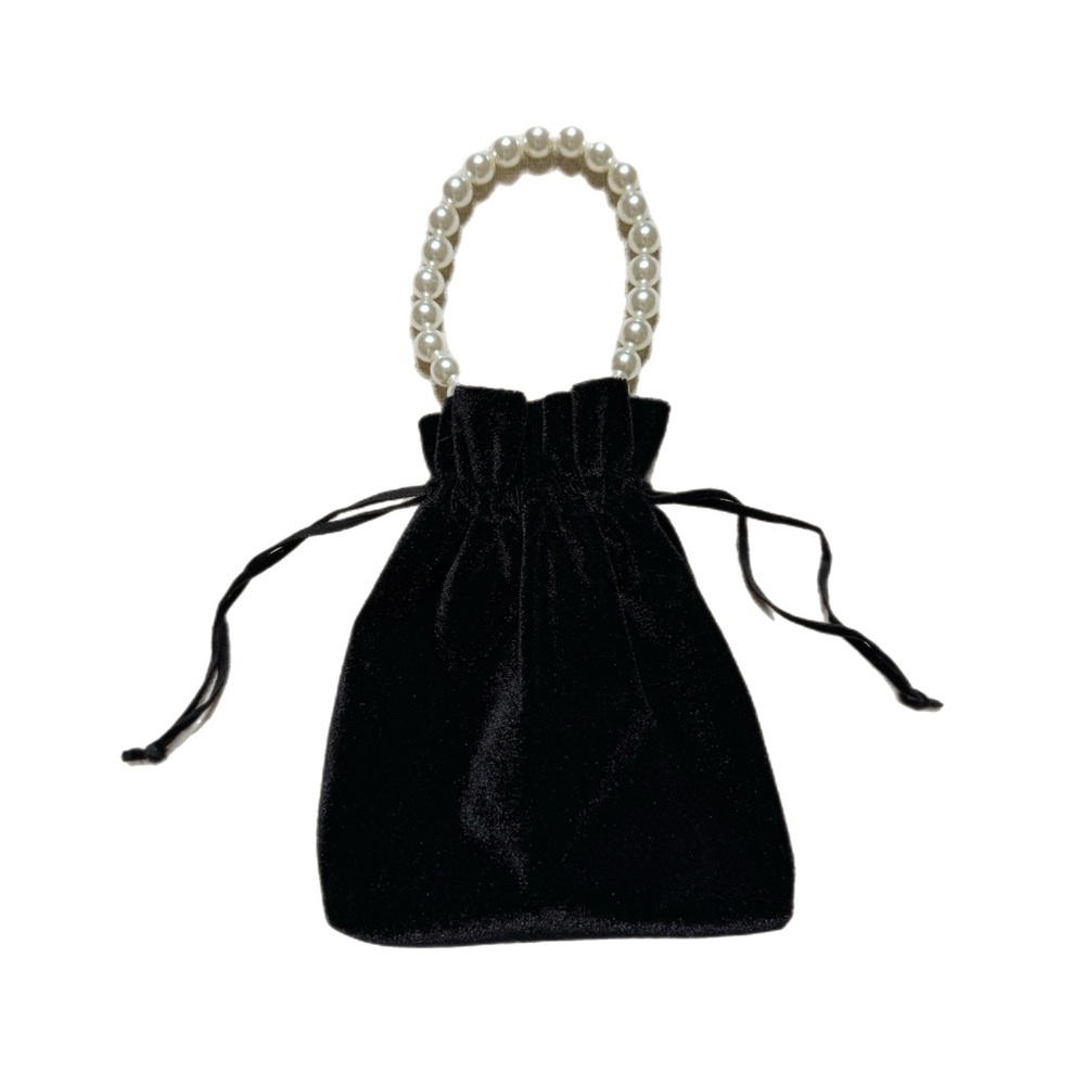 Ring Concierge Black Velvet Pearl Mini Pouch Bag